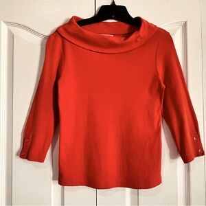Anthropologie 3/4 sleeve boatneck shirt top orange M